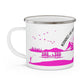 Pink Camping Enamel Camping Mug - "Mornings are rough, but camping makes it easy"