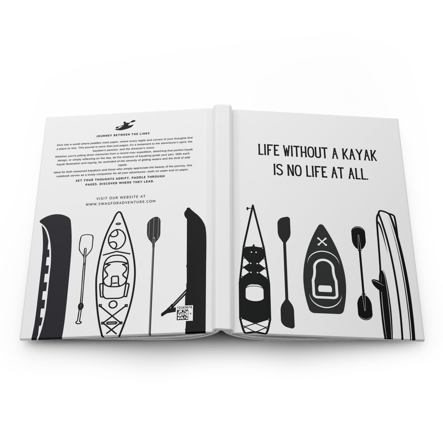 Kayak Hardcover Lined Journal - Life without a kayak is no life at all