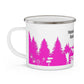 Pink Hiking Enamel Camping Mug - "Mornings are rough, but hiking makes it easy"