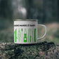 Green Kayak Enamel Coffee Mug - "Mornings are rough, but kayaking makes it easy" in bold black font