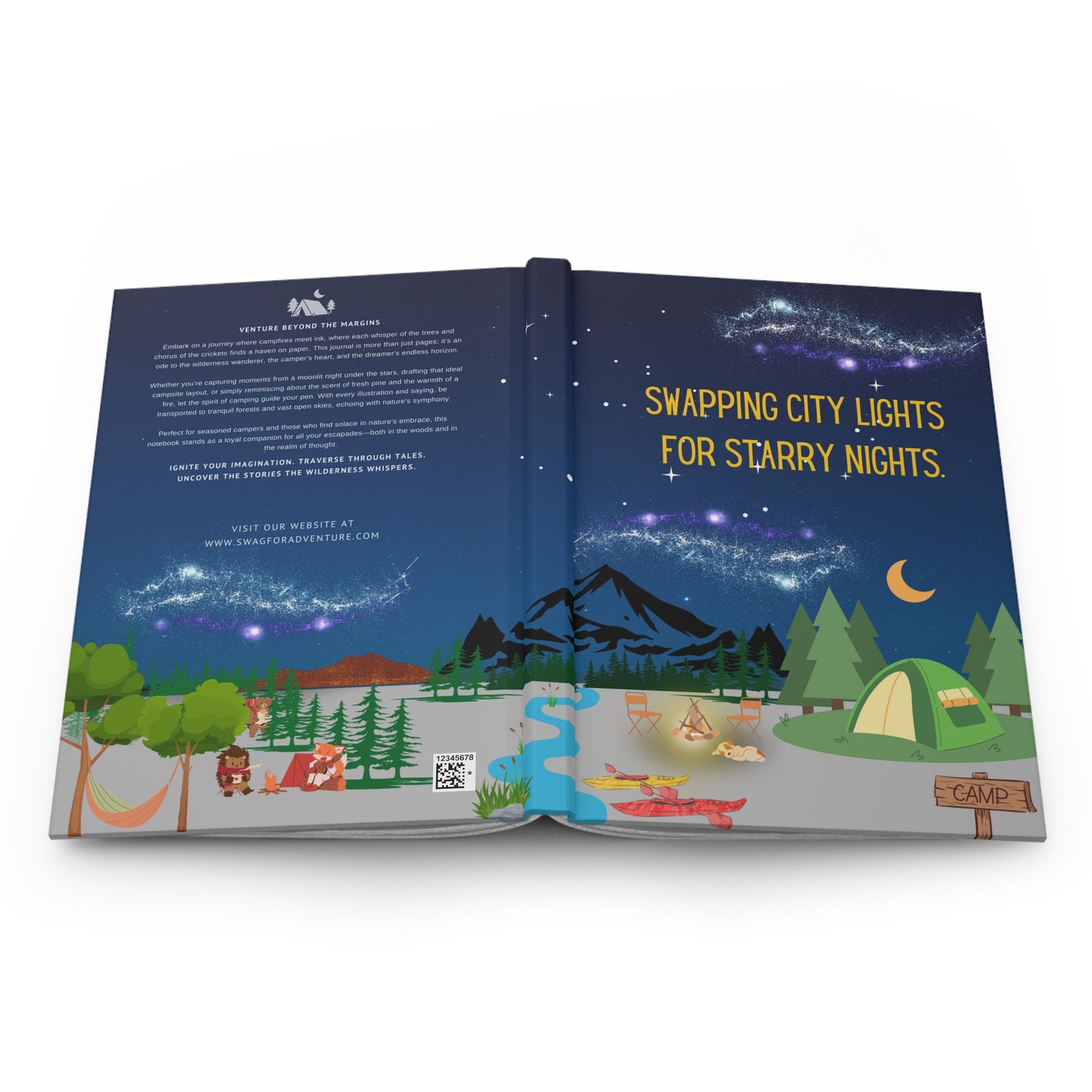 Camping Hardcover Lined Journal - Swapping city lights for starry nights.