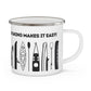 Black Kayak Enamel Coffee Mug - "Mornings are rough, but kayaking makes it easy" in bold black font