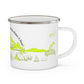 Yellow Camping Enamel Camping Mug - "Mornings are rough, but camping makes it easy" in italic font