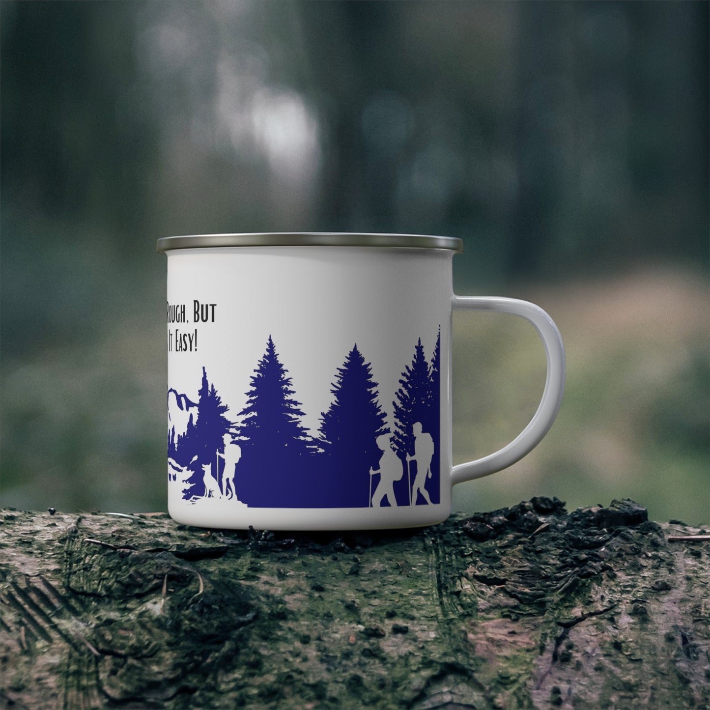 NavyHiking Enamel Camping Mug - "Mornings are rough, but hiking makes it easy"