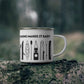 Black Kayak Enamel Coffee Mug - "Mornings are rough, but kayaking makes it easy" in bold black font