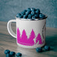 Pink Chasing Waterfalls Enamel Camping Mug - "Mornings are rough, but hiking makes it easy"