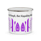 Purple Kayak Enamel Coffee Mug - "Mornings are rough, but kayaking makes it easy" in italic black font