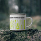 Yellow Kayak Enamel Coffee Mug - "Mornings are rough, but kayaking makes it easy" in bold black font