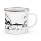 Black Camping Enamel Camping Mug - "Mornings are rough, but camping makes it easy" in italic font