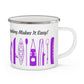 Purple Kayak Enamel Coffee Mug - "Mornings are rough, but kayaking makes it easy" in italic black font