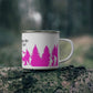 Pink Hiking Enamel Camping Mug - "Mornings are rough, but hiking makes it easy"