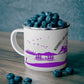 Purple Camping Enamel Camping Mug - "Mornings are rough, but camping makes it easy"