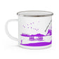 Purple Camping Enamel Camping Mug - "Mornings are rough, but camping makes it easy" in italic font